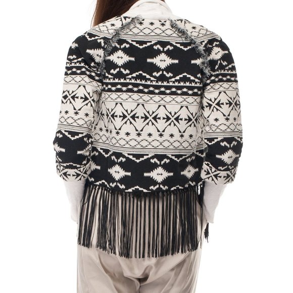 NWT RORY BECA Black Cream Silk Fringe Allover Patterned Jacket Size XS MSRP $220 - Picture 5 of 11